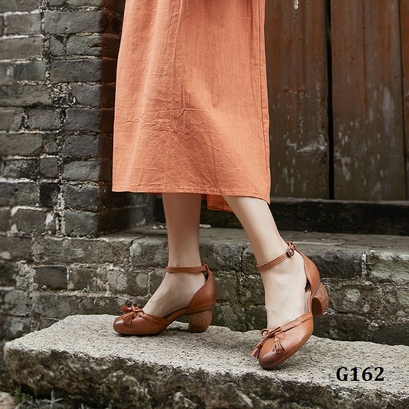  G162-Giày Sandal Da Thật Đính Tua Rua 