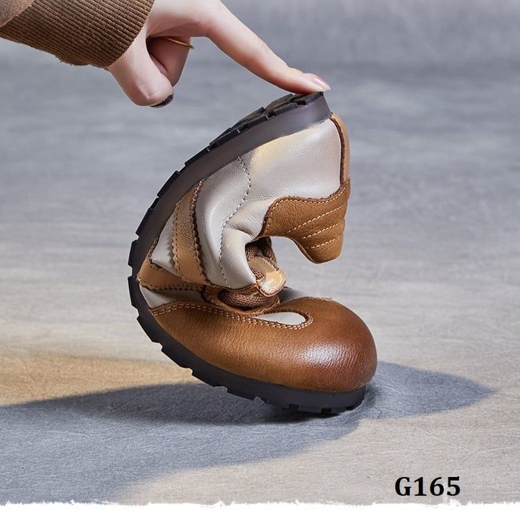  G165-Giày Da Thật Phối Màu Đế Bằng 