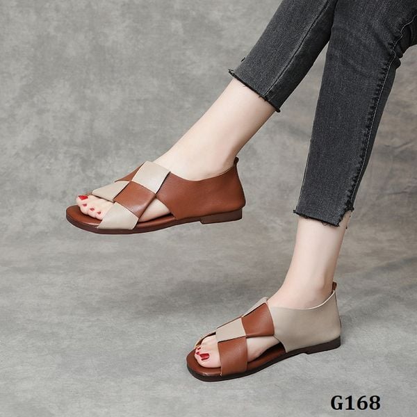  G168-Giày Da Thật Phối Màu Quai Đan 