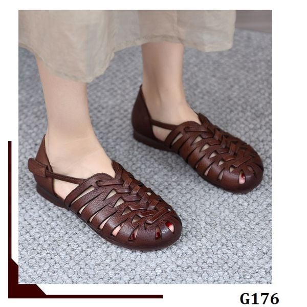  G176-Sandal Da Thật Velcro Retro Đan Dây 