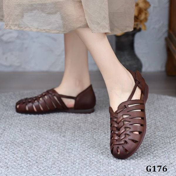  G176-Sandal Da Thật Velcro Retro Đan Dây 