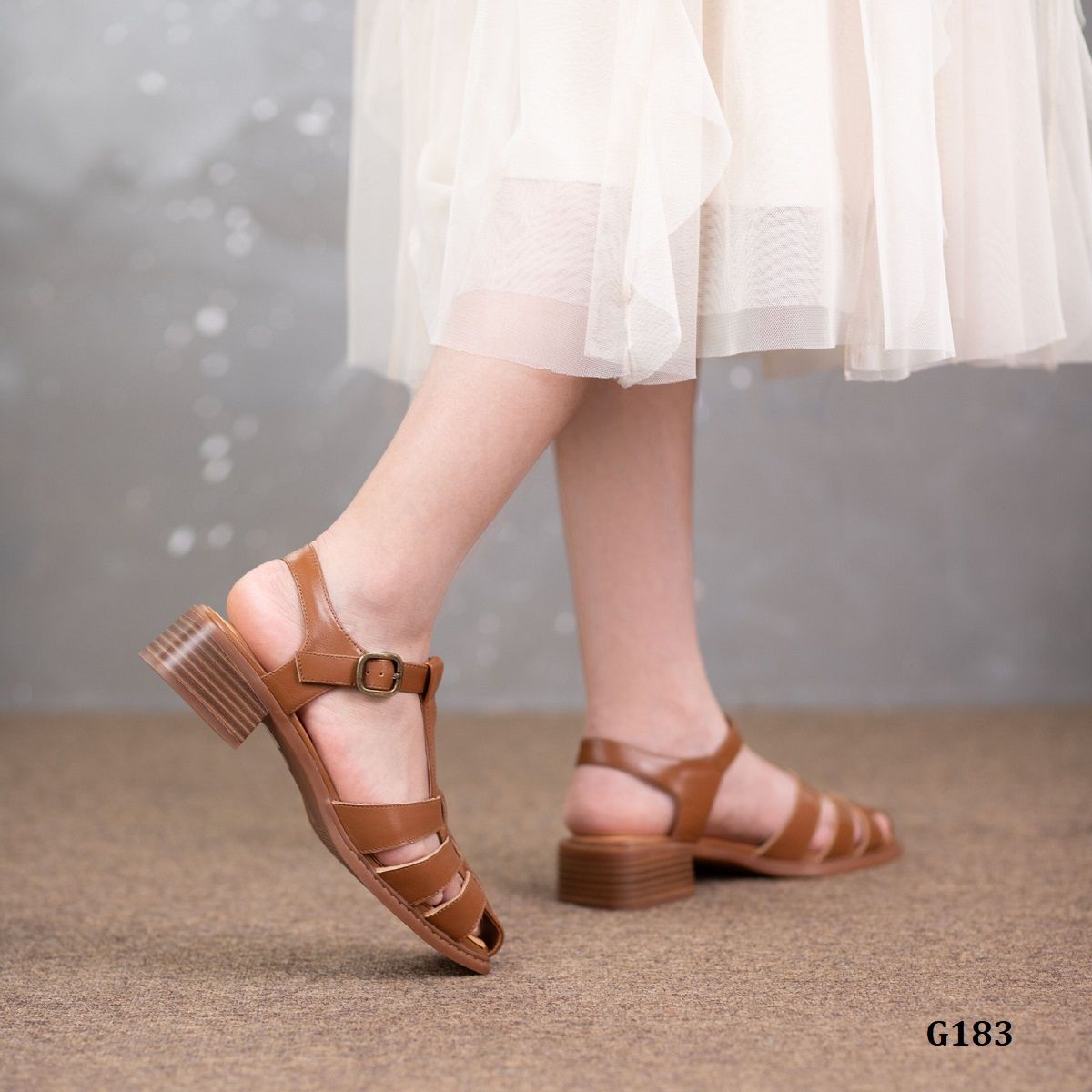  G183-Giày Sandal Da Thật Quai Đan Che Mũi 