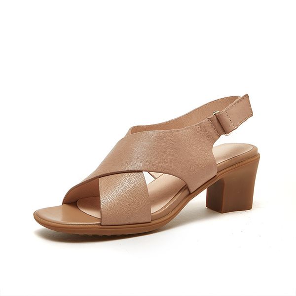  G188-Giày Sandal Da Thật Quai Chéo Velcro Retro Cổ Điển 