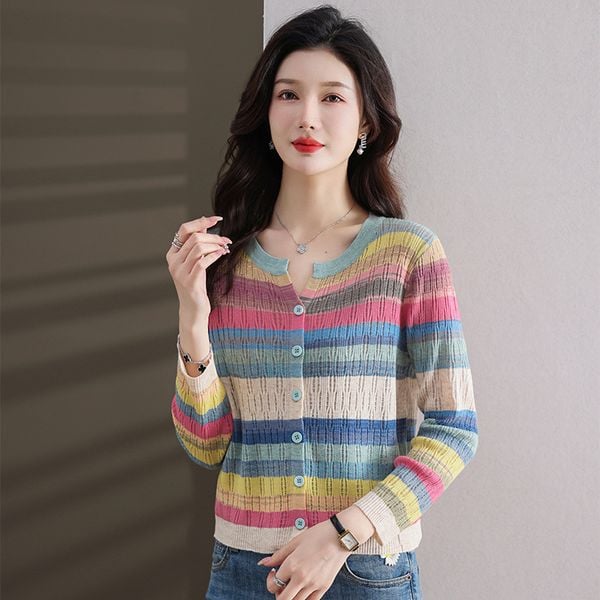 A2043-Áo Len Sắc Màu Cầu Vồng Tay Dài 
