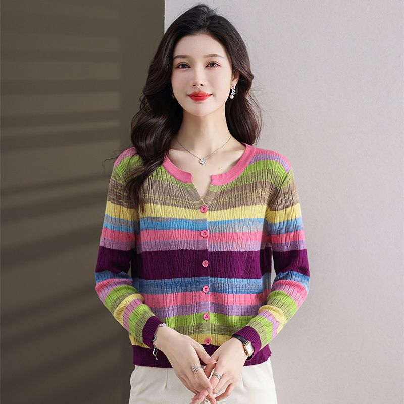  A2043-Áo Len Sắc Màu Cầu Vồng Tay Dài 