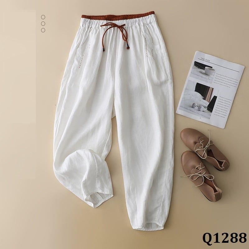  Q1288-Quần linen Bút Chì Retro  Nghệ Thuật 