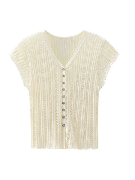  A356-Áo Len Lụa Băng Cổ V Hollow Thoáng Mát 
