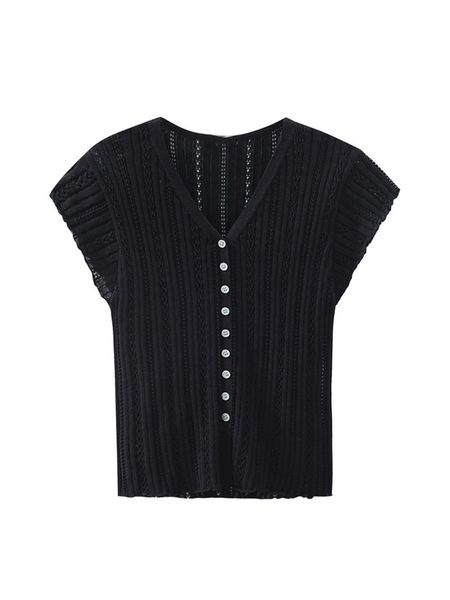  A356-Áo Len Lụa Băng Cổ V Hollow Thoáng Mát 