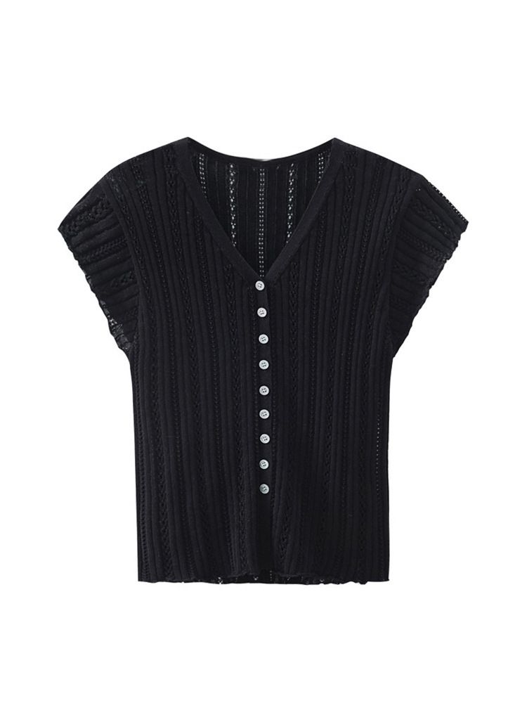  A356-Áo Len Lụa Băng Cổ V Hollow Thoáng Mát 