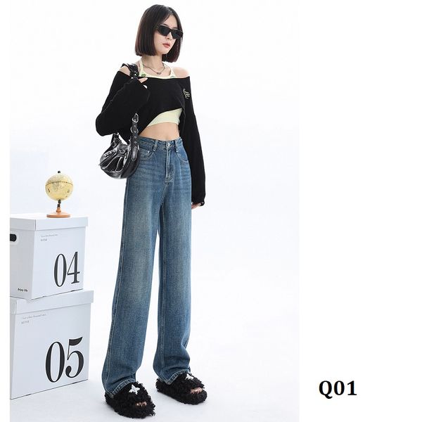  Q01-Quần Jeans Ống Rộng Wash Nhẹ 