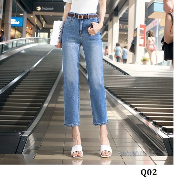  Q02-Quần Jeans Ống Đứng Wash Đùi Co Dãn 