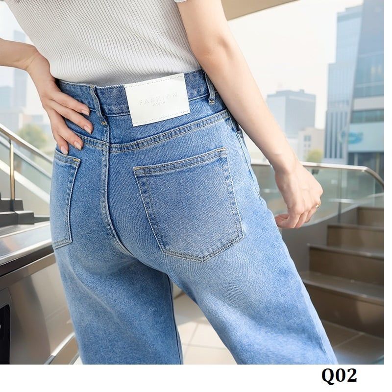  Q02-Quần Jeans Ống Đứng Wash Đùi Co Dãn 