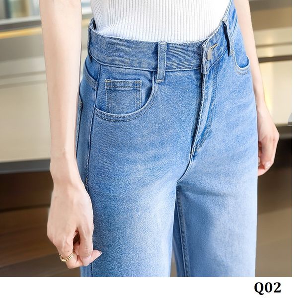  Q02-Quần Jeans Ống Đứng Wash Đùi Co Dãn 