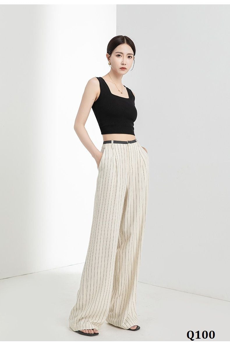  Q100-Quần Linen Lụa Kẻ Sọc 