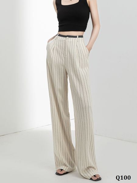  Q100-Quần Linen Lụa Kẻ Sọc 