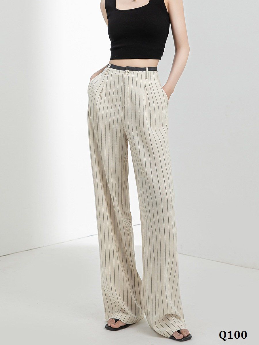  Q100-Quần Linen Lụa Kẻ Sọc 