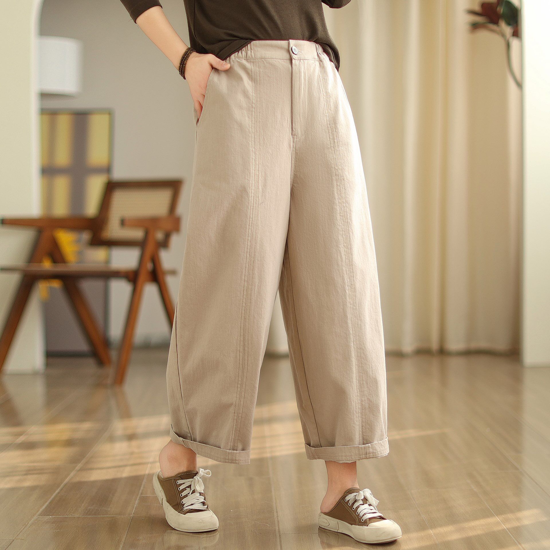 Q115-Quần Linen Thổ Điểm Chỉ Dọc 