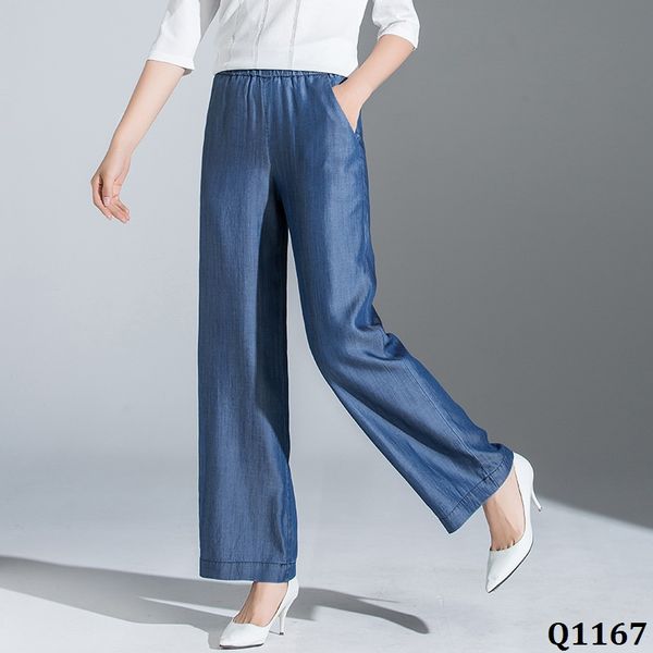  Q1167-Quần Jeans Lụa Tencel Ống Suông 