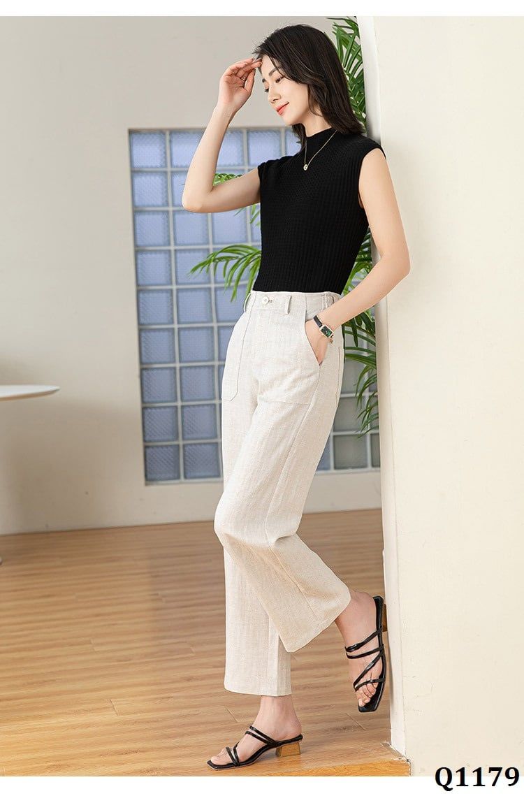  Q1179-Quần Linen Lụa Ống Suông 