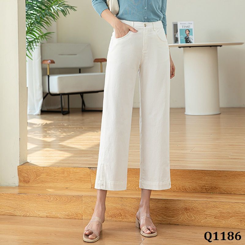  Q1186-Quần Jean Trắng Nút Line 
