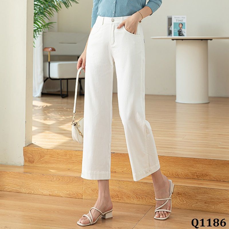  Q1186-Quần Jean Trắng Nút Line 