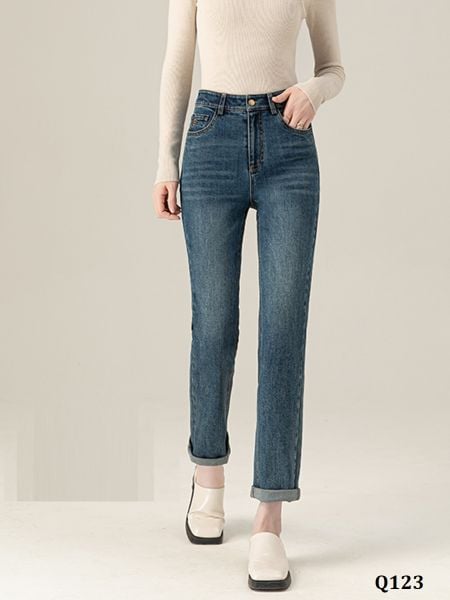  Q123-Quần Jeans Xanh Ống Bo Co Dãn 