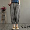 Q1260-Quần Linen Harem Ca Rô Nhún Chân