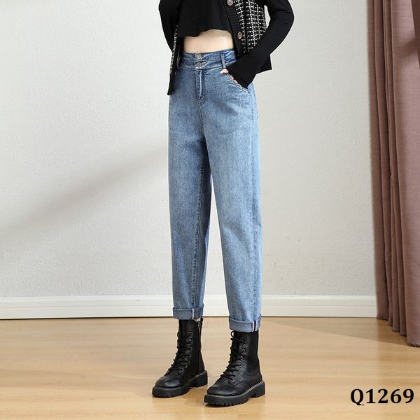  Q1269-Quần Jeans Harem Lưng Cao Nút Đôi 