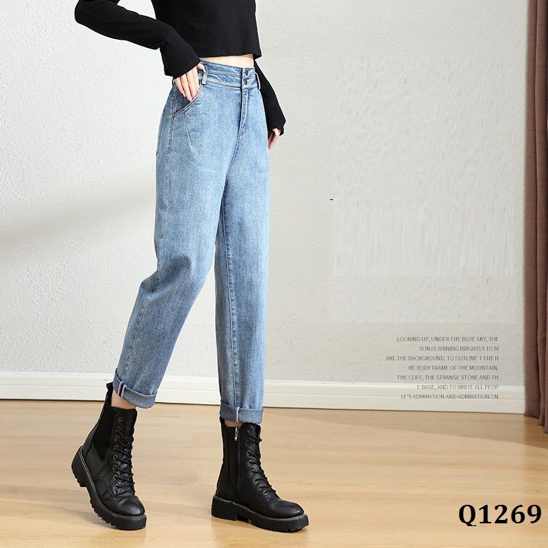  Q1269-Quần Jeans Harem Lưng Cao Nút Đôi 