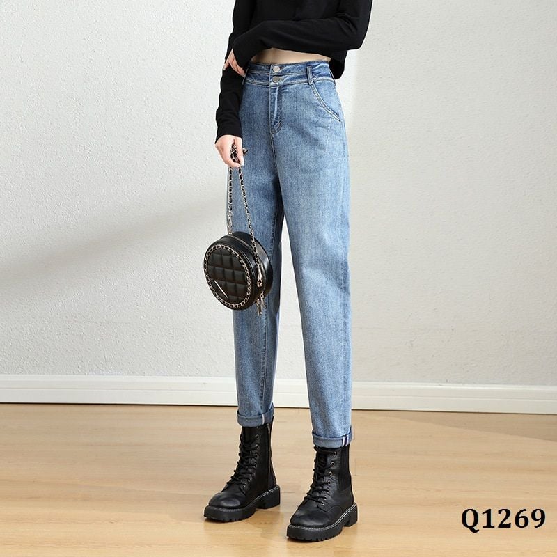  Q1269-Quần Jeans Harem Lưng Cao Nút Đôi 
