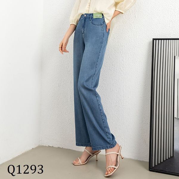  Q1293-Quần Jean Tencel Ống Rộng Thẻ Xanh 