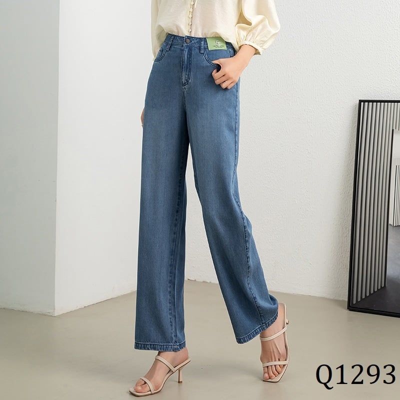  Q1293-Quần Jean Tencel Ống Rộng Thẻ Xanh 