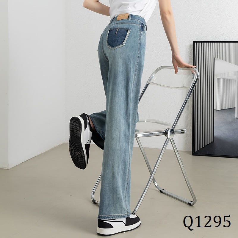  Q1295-Quần Jean Lụa Tencel Ống Rộng Hong Kong Style 