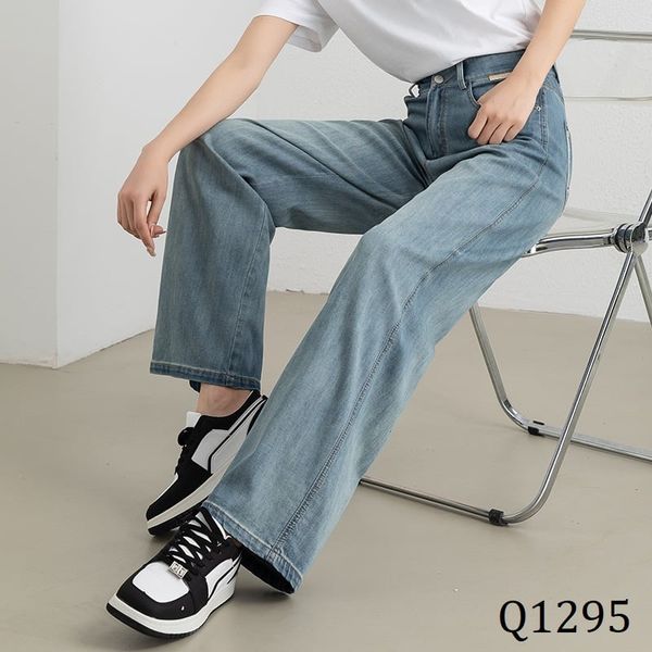  Q1295-Quần Jean Lụa Tencel Ống Rộng Hong Kong Style 