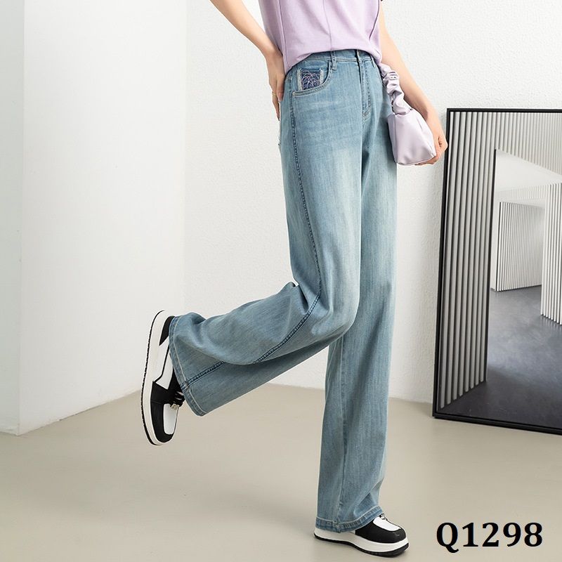  Q1298-Quần Jeans Ống Suông Túi Kiểu 