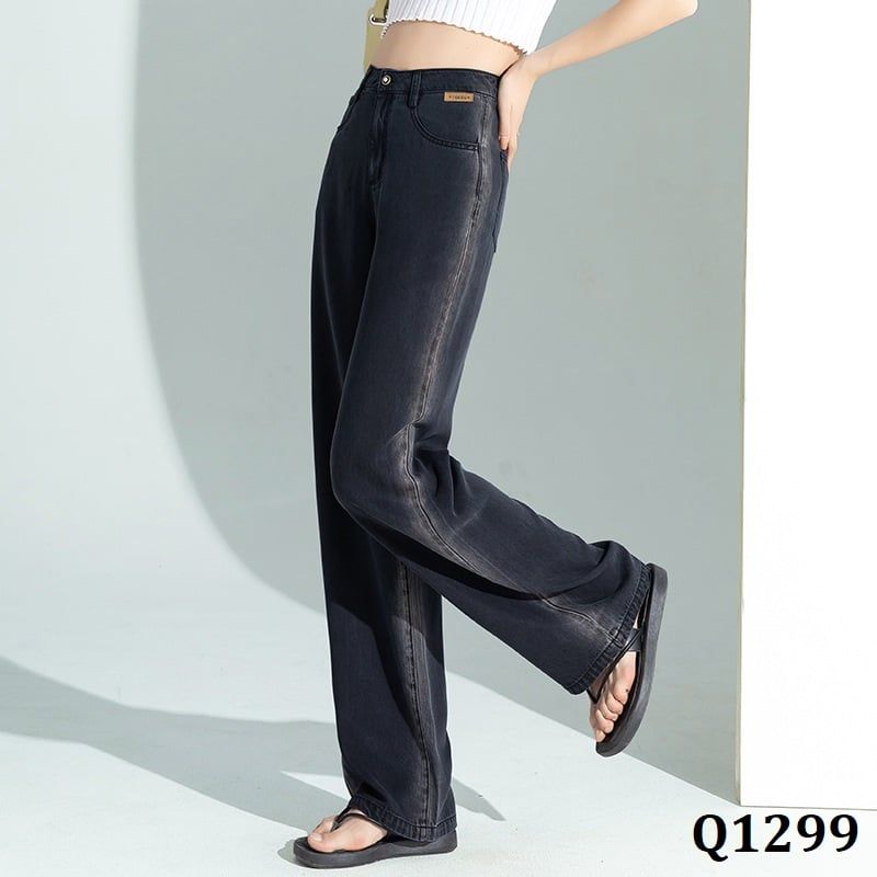  Q1299-Quần Jeans Tencel Mềm Mát Ống Suông Wash Sườn 