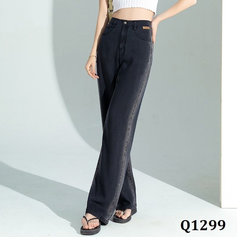  Q1299-Quần Jeans Tencel Mềm Mát Ống Suông Wash Sườn 