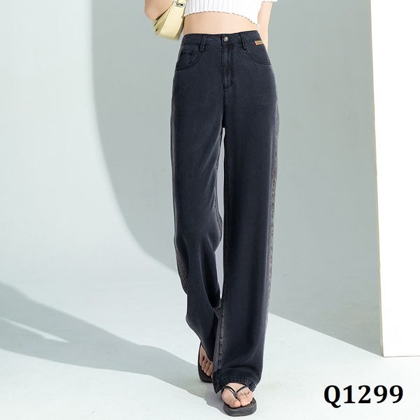  Q1299-Quần Jeans Tencel Mềm Mát Ống Suông Wash Sườn 