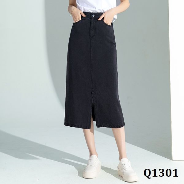  Q1301-Chân Váy Denim Tencel Thon Gọn 