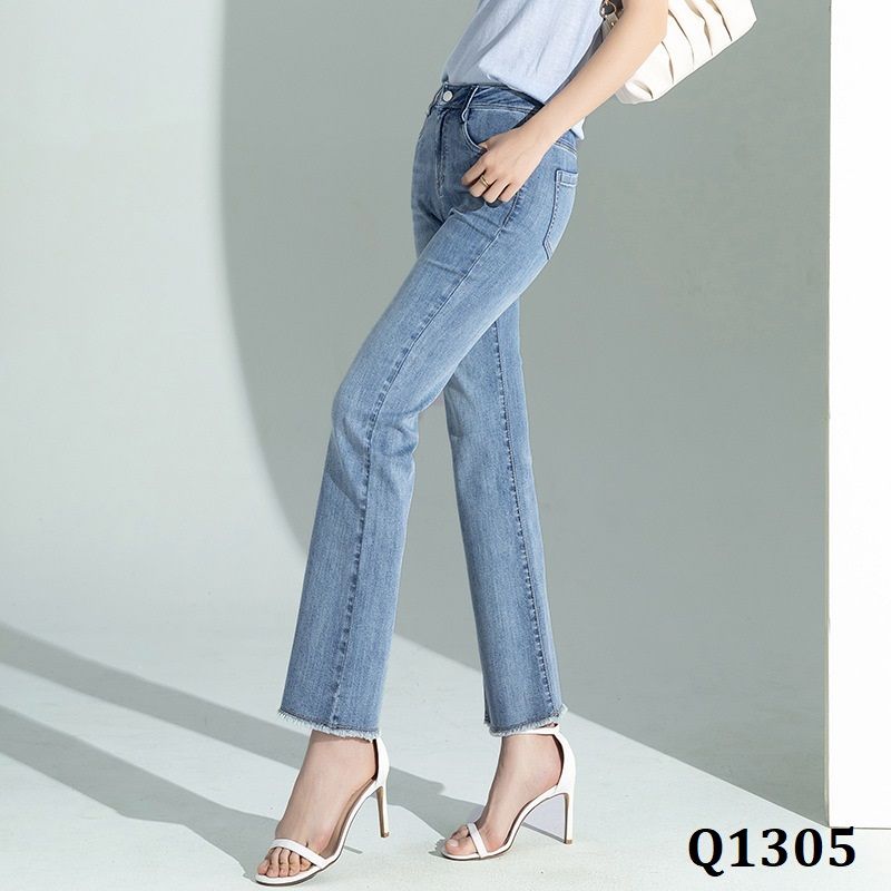  Q1305-Quần Jeans Tơ Tằm Ống Loe Cắt Túi 