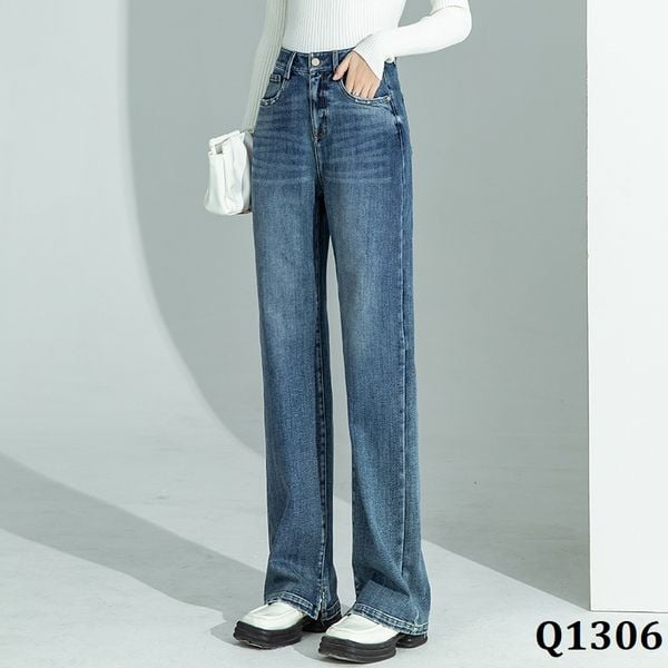  Q1306-Quần Jeans Ống Đứng Xẻ Lai 