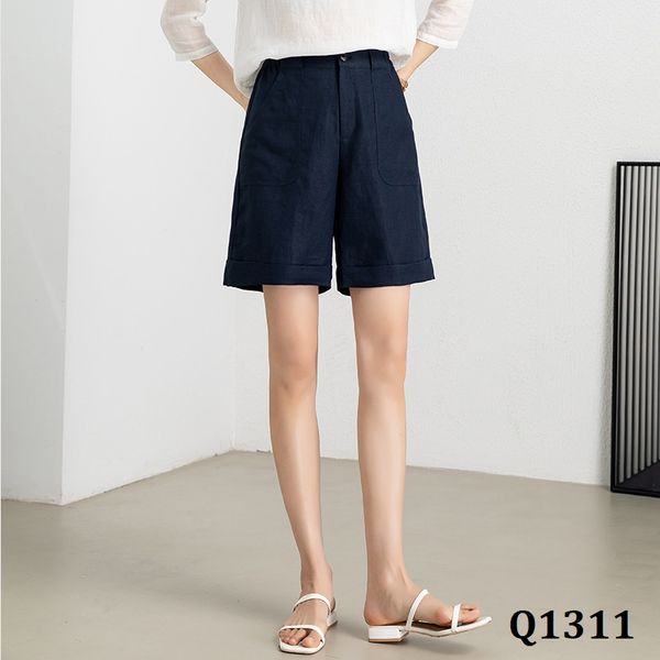  Q1311-Quần Short Linen Xanh Hải Quân 