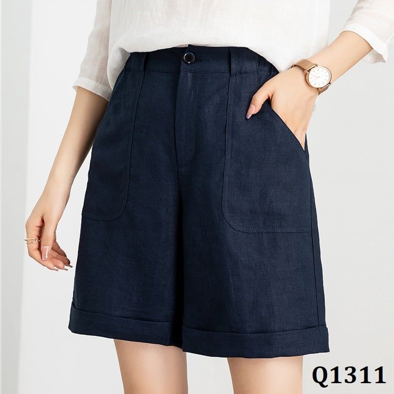  Q1311-Quần Short Linen Xanh Hải Quân 