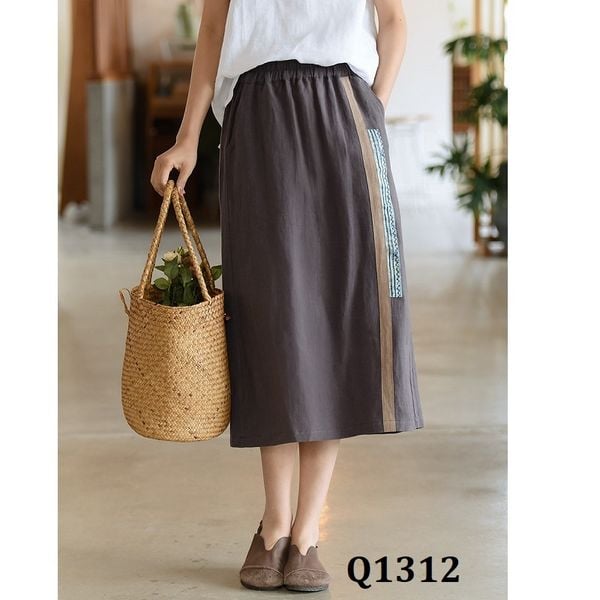  Q1312-Chân Váy Linen Điểm Sọc 