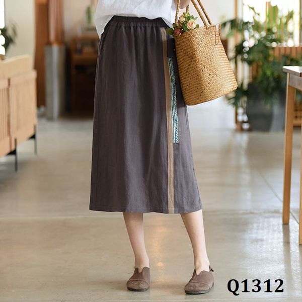  Q1312-Chân Váy Linen Điểm Sọc 