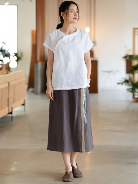  Q1312-Chân Váy Linen Điểm Sọc 