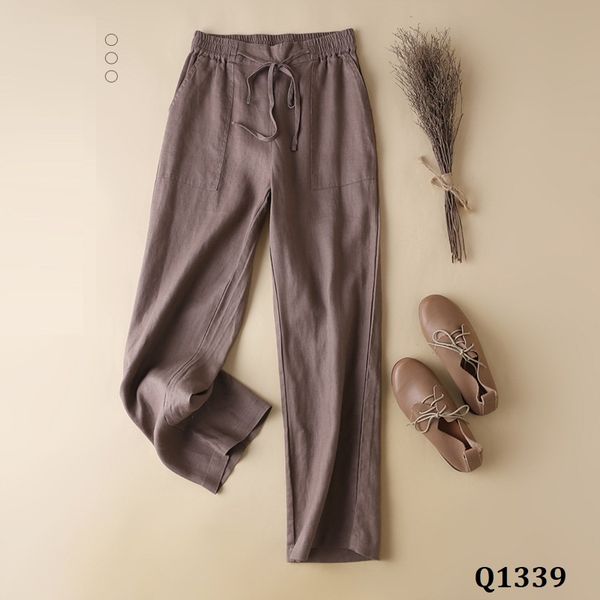  Q1339-Quần Linen Ống Đứng Dây Rút 