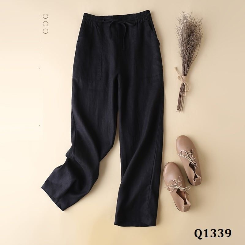  Q1339-Quần Linen Ống Đứng Dây Rút 