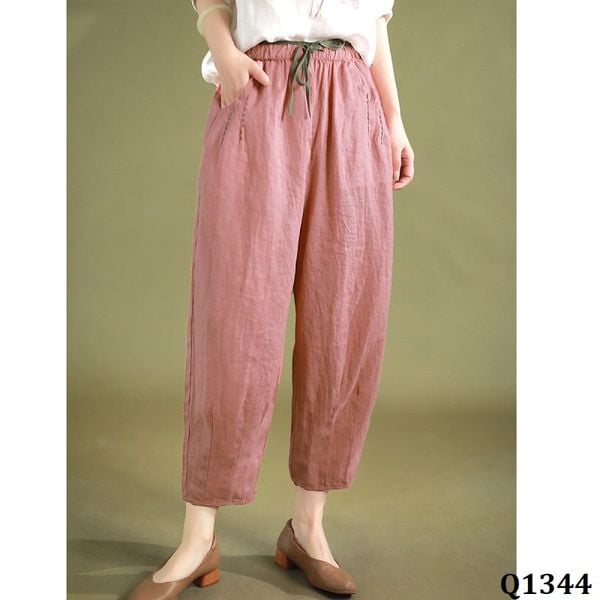  Q1344-Quần Linen Đáy Rộng Bút Chì 