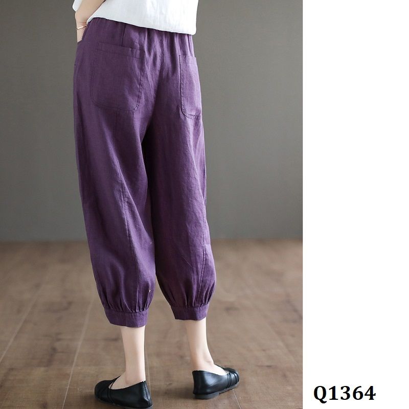  Q1364-Quần Linen Harem Túi Nắp 